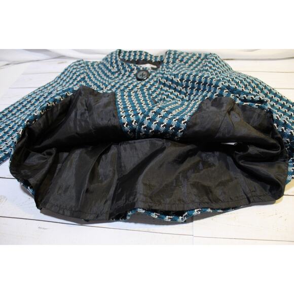 I.C.E. Women's M Teal Black Herringbone Tweed Lined Large Button Blazer Pockets - Picture 10 of 16
